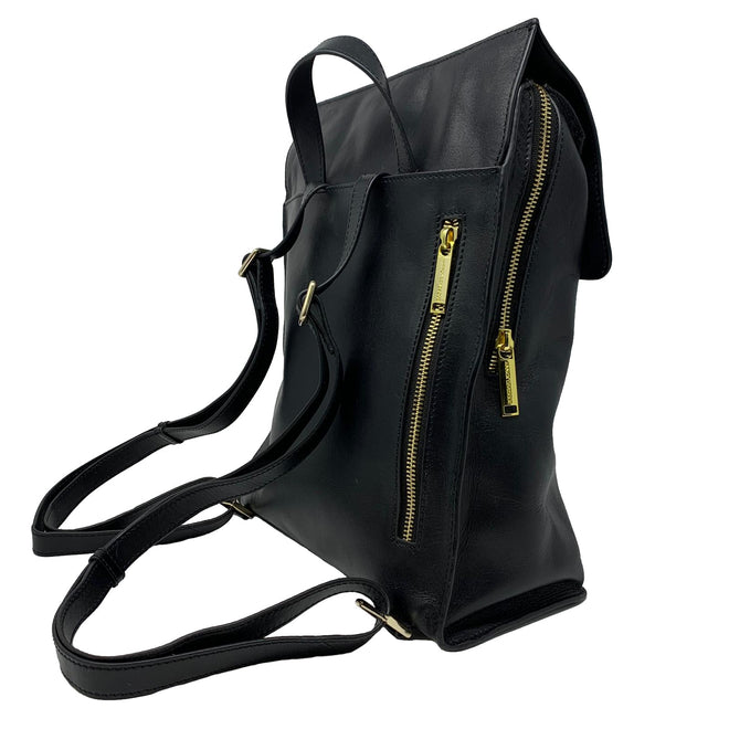 Sac à dos en cuir véritable noir, Antoinette