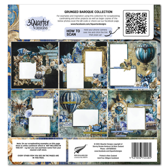 3Quarter Designs Grunged Baroque 12x12 Design Paper & Diecuts Set