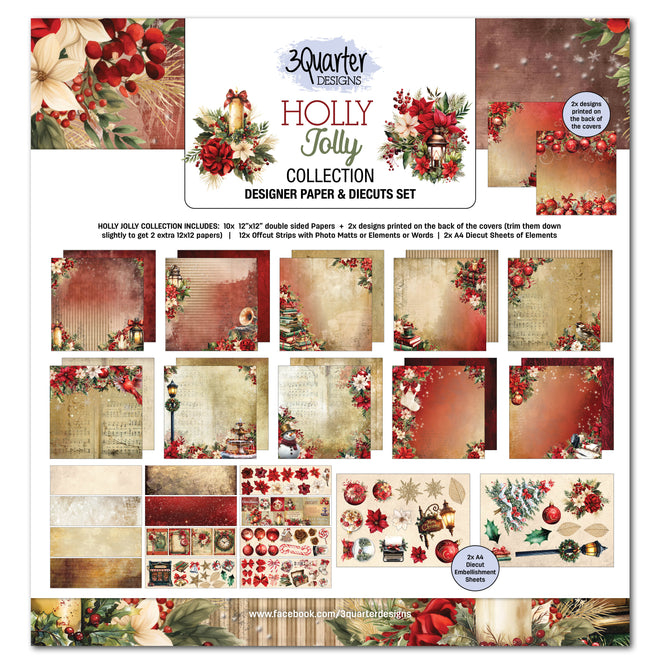 3Quarter Designs Holly Jolly 12x12 Design Paper & Diecuts Set