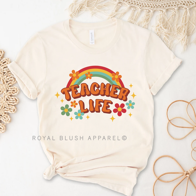 Rainbow Teacher Life Graphic T-Shirt