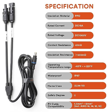 7.3Ft Heavy Duty Solar Panel to DC 8mm Adapter Cable, Waterproof Connection Kit: Solar Generators with 8mm or 7.9mm Input Port