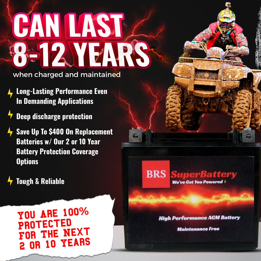 High Performance BRS20-BS 12v Sealed AGM PowerSport 10 Year Battery For ATV's, Snowmobiles, Motorcycles, UTV's, Jet Skis, Dirt Bikes, etc. OEM Replacement: YTX20-BS, CTX20-BS,  PTX20-BS, GTX20-BS, UTX20H-BS, MBTX20U, 20-BS  and many more