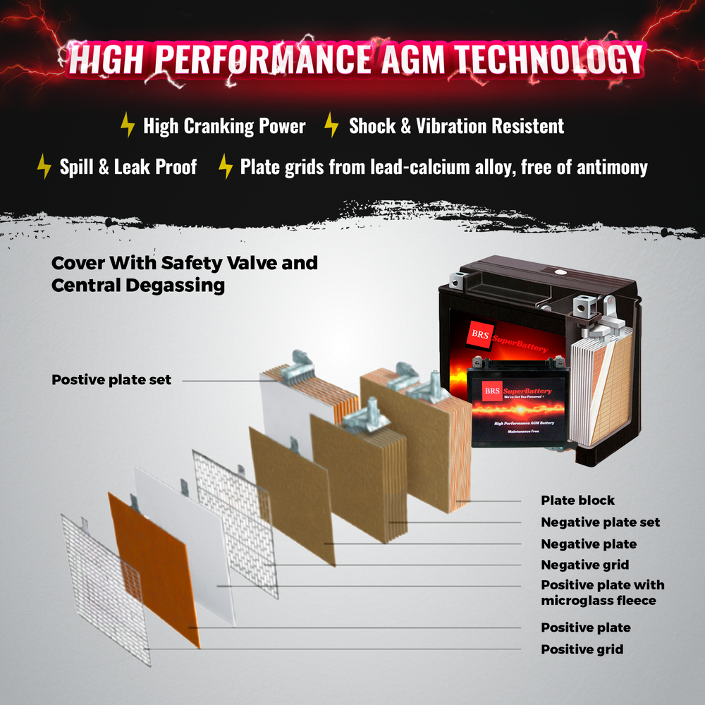 High Performance BRS14-BS 10 Year Battery & Smart Charger / Maintainer Combo Bundle Kit 12v Sealed AGM PowerSports Battery