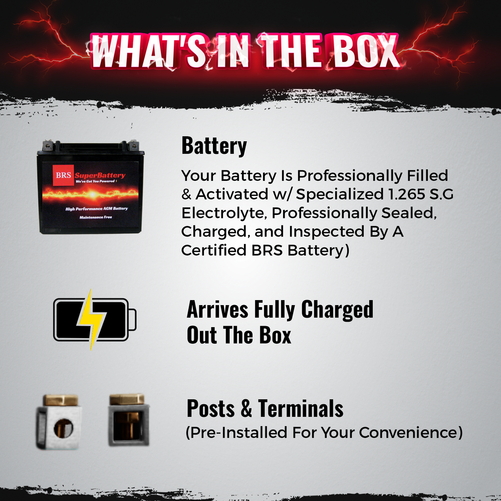 High Performance BRS14-BS 10 Year Battery & Smart Charger / Maintainer Combo Bundle Kit 12v Sealed AGM PowerSports Battery