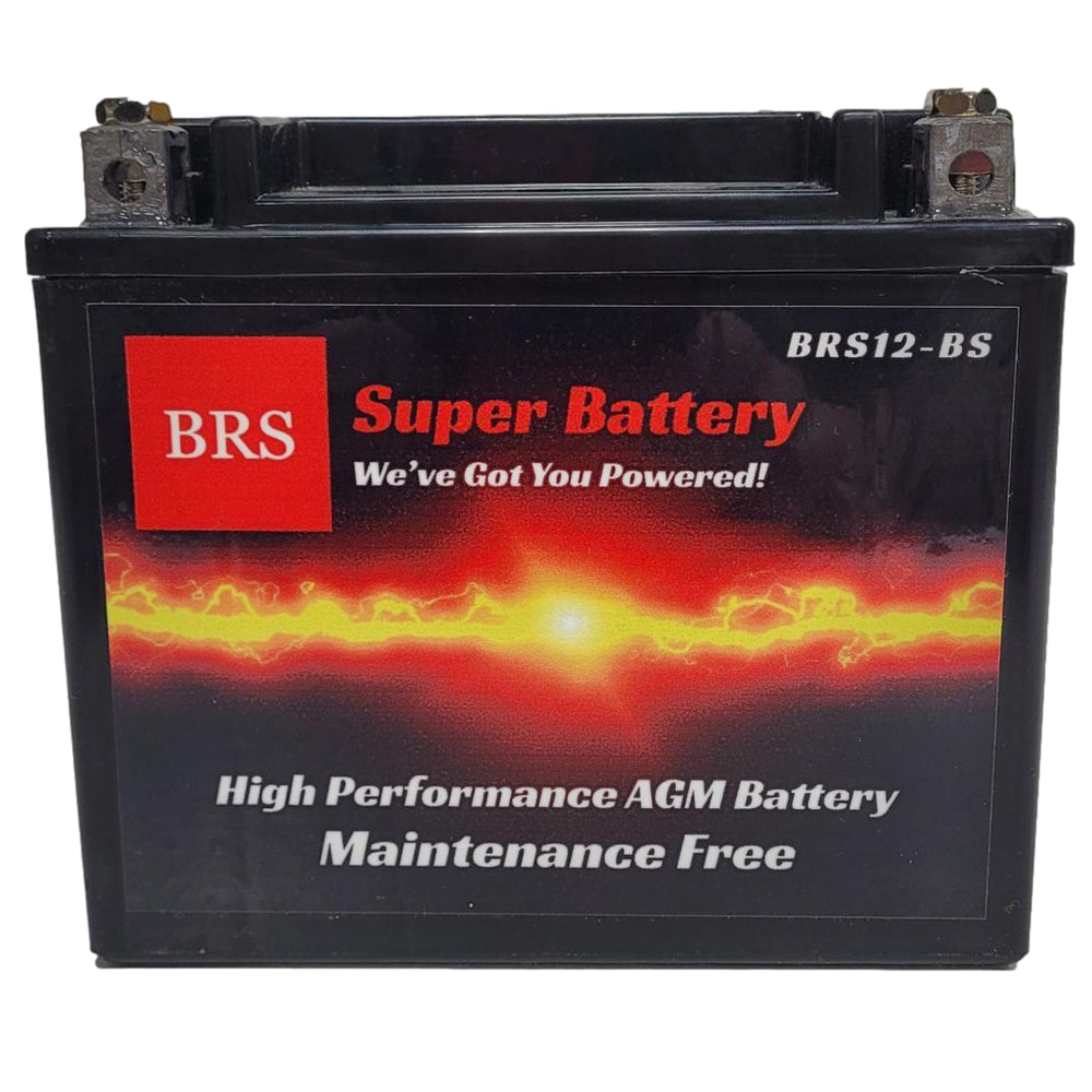 Super Charged BRS12-BS 12v Sealed AGM PowerSport 2 Year Warranty OEM Replacement: YTX12-BS, CYTX12-BS, GTX12-BS, ETX12, 12-BS, APTX12, FTX12-BS