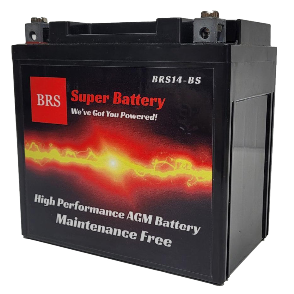 High Performance BRS14-BS 12v Sealed AGM PowerSport 2 Year Warranty For ATV's, Snowmobiles, Motorcycles, UTV's, Jet Skis, Dirt Bikes, etc. OEM Replacement: YTX14-BS, CTX14-BS, etc.