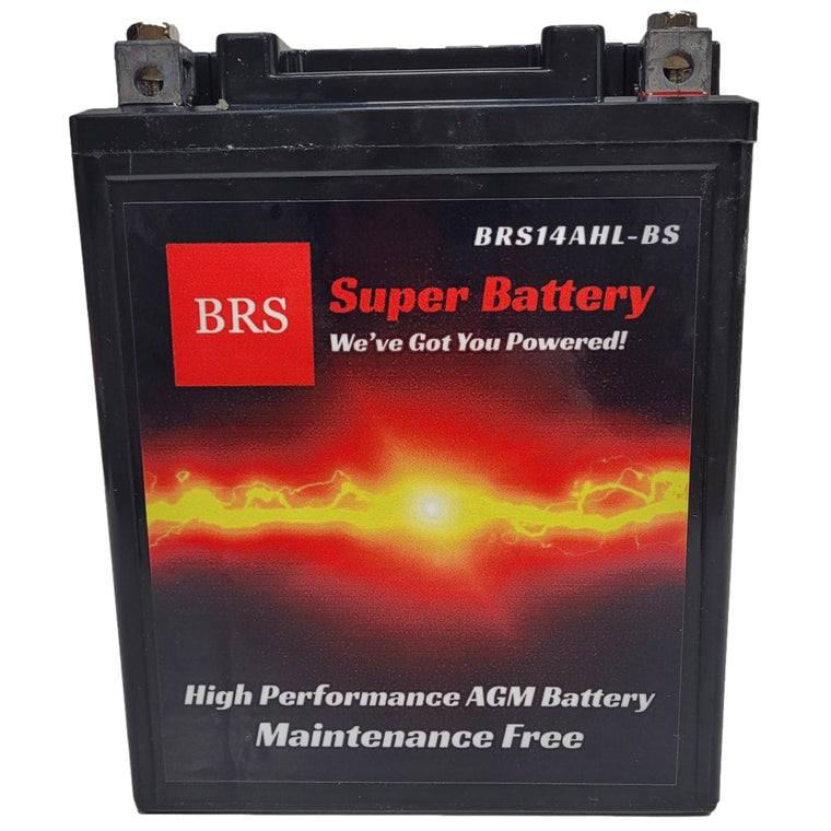 High Performance BRS14AHL-BS 12v Sealed AGM PowerSport 10 Year Warranty For ATV's, Snowmobiles, Motorcycles, UTV's, Jet Skis, Dirt Bikes, etc. OEM Replacement: YTX14AHL-BS, CTX14AHL-BS, PTX14AHL-BS, GTX14AHL-BS, YB14L-A2, and many more