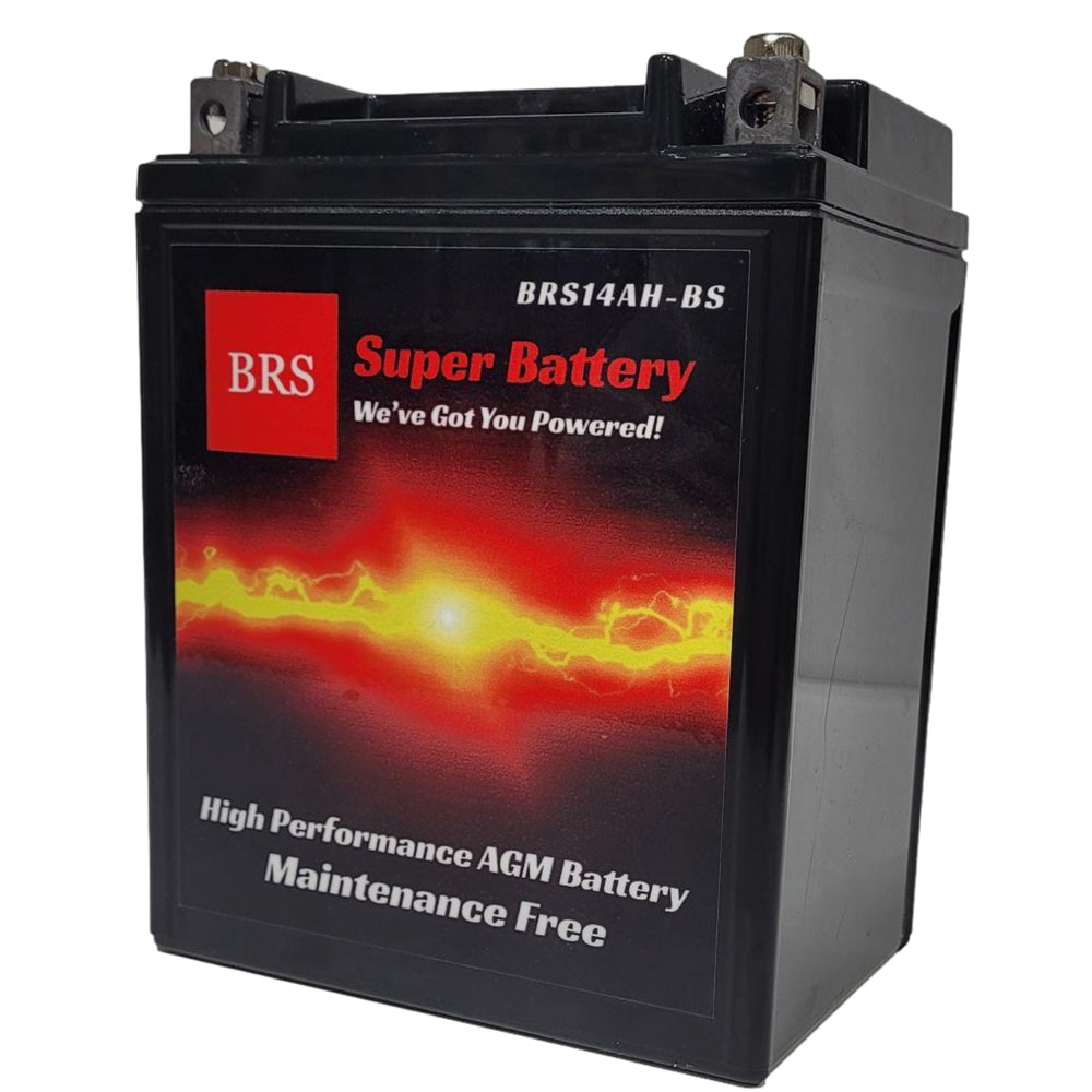 High Performance BRS14AH-BS 12v Sealed AGM PowerSport 2 Year Battery For ATV's, Snowmobiles, Motorcycles, UTV's, Jet Skis, Dirt Bikes, etc. OEM Replacement: YTX14AH-BS, CTX14AH-BS, CB14A-A2, 14AH-BS, CB14-B2, GTX14AH-BS,  and many more