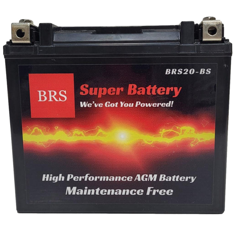 High Performance BRS20-BS 12v Sealed AGM PowerSport 2 Year Battery For ATV's, Snowmobiles, Motorcycles, UTV's, Jet Skis, Dirt Bikes, etc.  OEM Replacement: YTX20-BS, CTX20-BS,  PTX20-BS, GTX20-BS, UTX20H-BS, MBTX20U, 20-BS  and many more.
