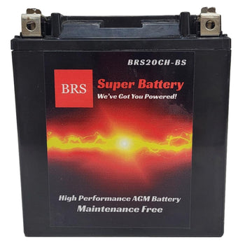 High Performance BRS20CH-BS 12v Sealed AGM PowerSport 10 Year Warranty For ATV's, Snowmobiles, Motorcycles, UTV's, Jet Skis, Dirt Bikes, etc. OEM Replacement OEM Replacement: YTX20CH-BS,  CTX20CH-BS,  CYTX20CH-BS,  PTX20CH-BS, and many more