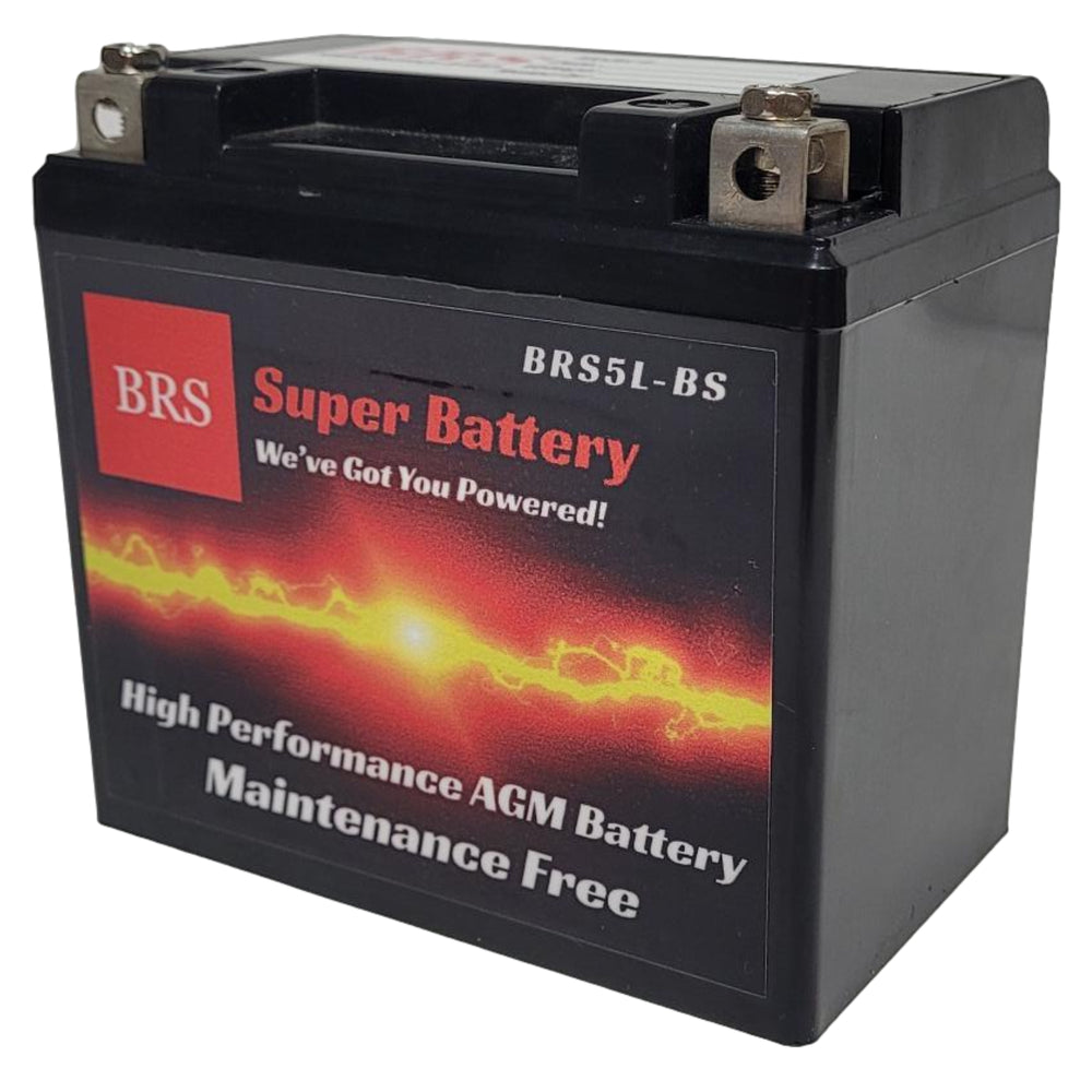 High Performance BRS5L-BS 12v Sealed AGM PowerSport 10 Year Warranty OEM Replacement: YTX5L-BS, CTX5L-BS, GTX5L-BS, CBTX5L-BS, APTX5L, FTZ5L-BS, M32X5B, ES5L-BS, YT5L-BS, etc.