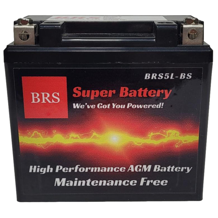 High Performance BRS5L-BS 12v Sealed AGM PowerSport 10 Year Warranty OEM Replacement: YTX5L-BS, CTX5L-BS, GTX5L-BS, CBTX5L-BS, APTX5L, FTZ5L-BS, M32X5B, ES5L-BS, YT5L-BS, etc.