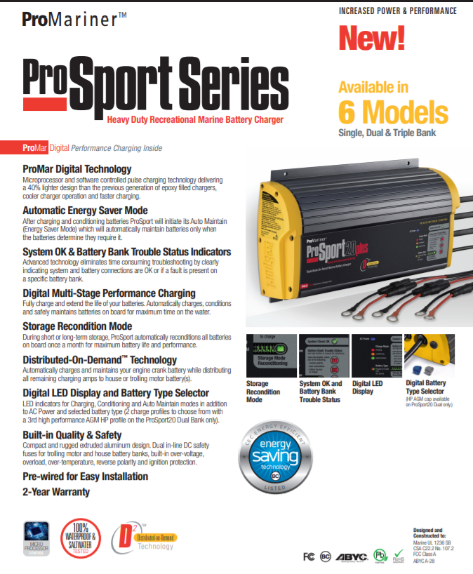 PROSPORT-20 CHARGER WATERPROOF 2 BANK 20 AMP 12/24V