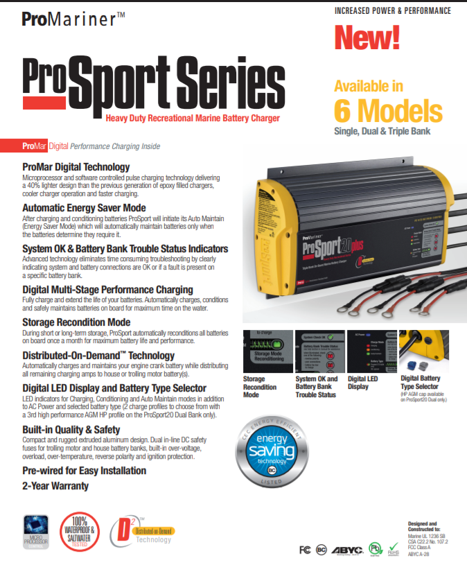PROSPORT20 CHARGER WATERPROOF 2 BANK 20 AMP 12/24V BRS Battery