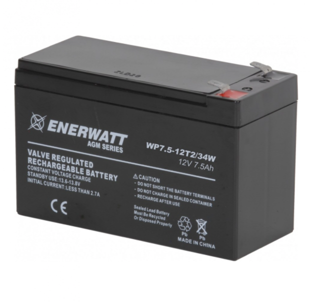 Enerwatt WP7.5-12T2 BATTERY AGM 12V 7.5A SEALED T2 TERM/34 WATT 10-121-10191