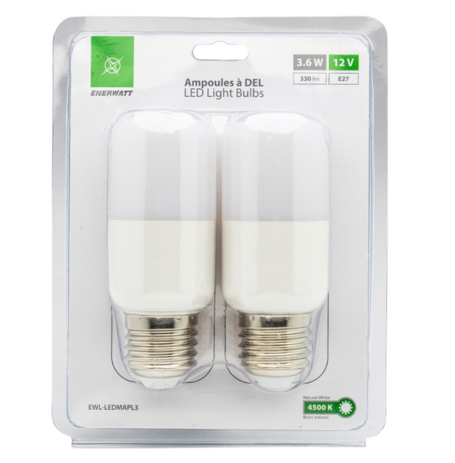 LED BULB 12V 3W E27 NW FROSTED PK/2