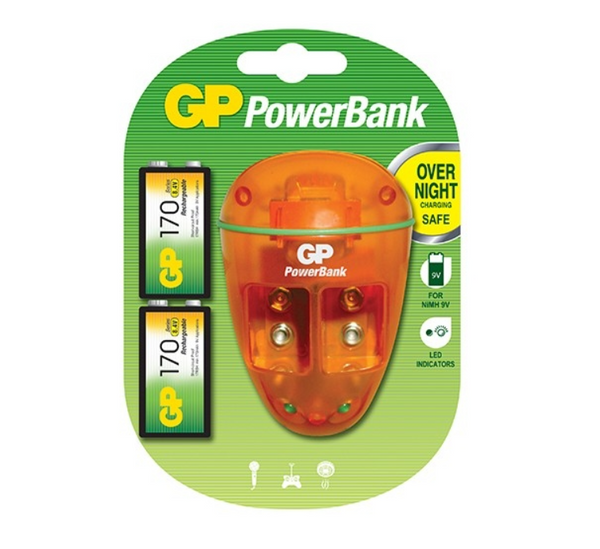 9V NiMH Batteries & Charger 10 hours with 2x 9V 170mAh batteries included