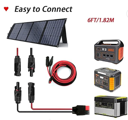 Solar Panel Kit Charge Cable Compatible with Anderson Adapter and Solar Connectors for Portable Power Stations Solar Generators (10AWG 6FT Horizontal)