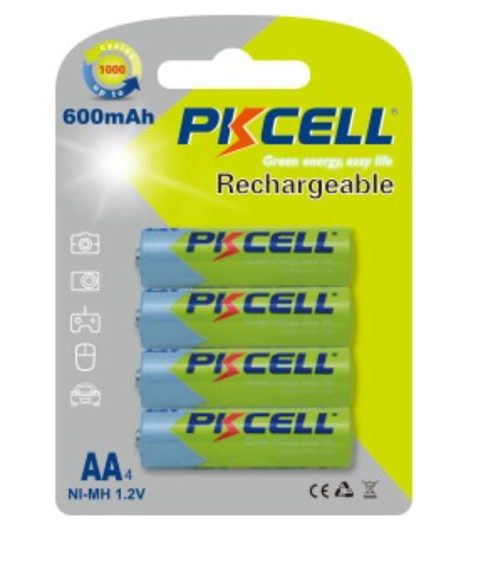 PKCELL AA RECHARGABLE NI-MH 1.2V 4 PACK BATTERY 600MAH