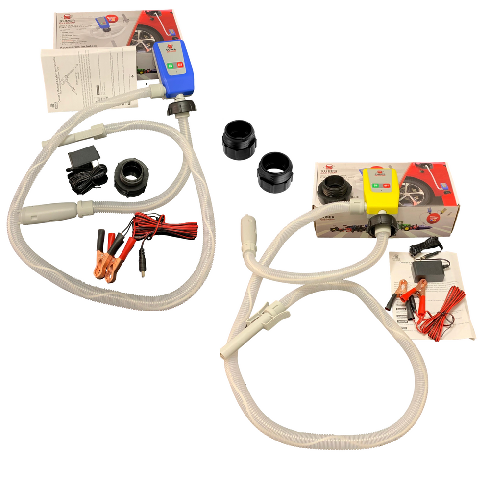 Gas & Diesel Pump Pack - PumpMatic Super Gas Pump Fuel Transfer Pump for Gas, Diesel, Kerosene + 3 Power Sources w/ 4.25ft Hose Siphon