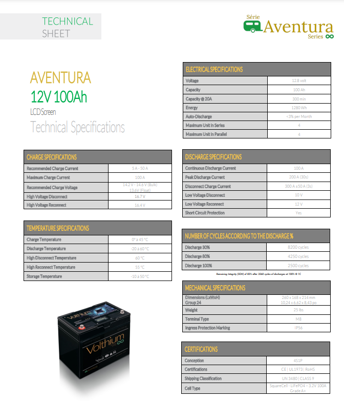 Volthium Lithium AVENTURA 12V 100AH BATTERY / Cold Charging Protection