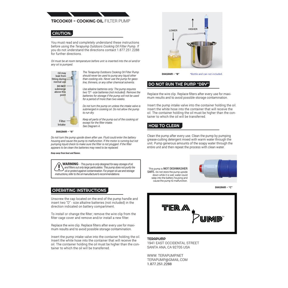 TeraPump - TRCOOK01 - Cooking Oil Recycling Pump - Terapump Canada