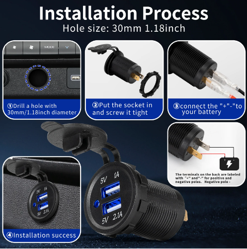 Type C+QC3.0 USB Socket with DC  Voletmeter and Switch Control ,Dust Cover, BLUE LED