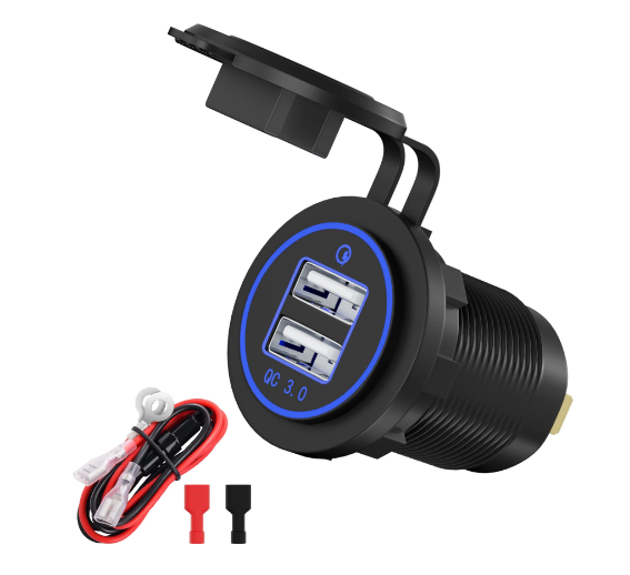 4.2A USB Socket with Dust Cover and  Standard Nut,BLUE LED, 2 port