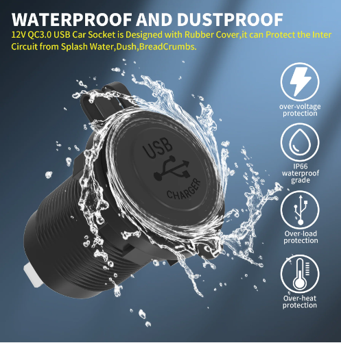 4.2A USB Socket with Dust Cover and  Standard Nut,BLUE LED, 2 port