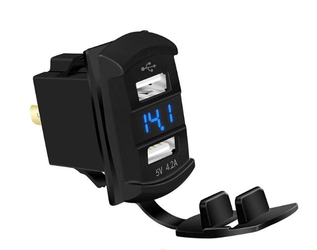 5V 4.2A USB Socket with Voltmeter, 2 Port, Blue LED