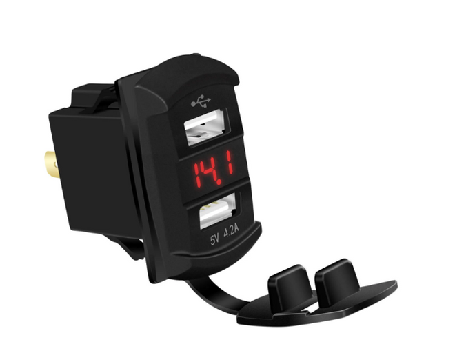5V 4.2A USB Socket with Voltmeter, 2 Port, Blue LED